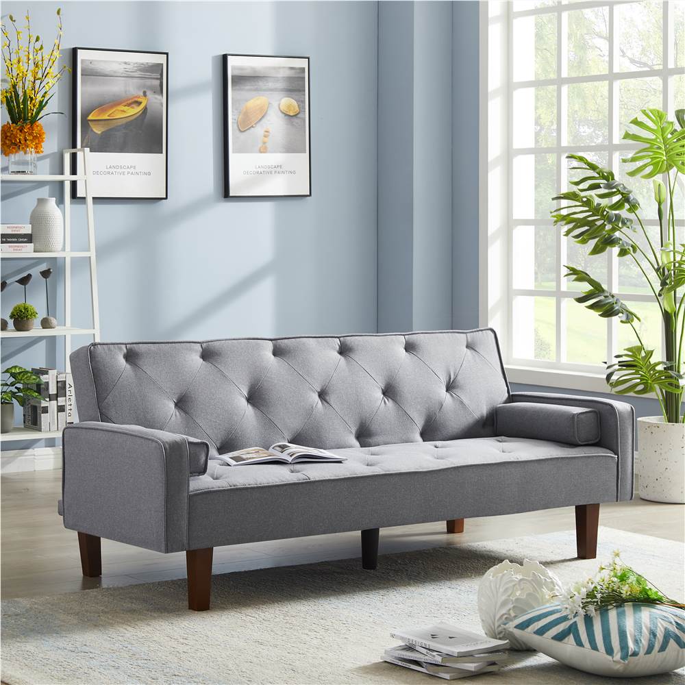 71.65-дюймовый диван-кровать с обивкой из полиэстера с деревянным каркасом для гостиной, спальни, офиса и квартиры - серый