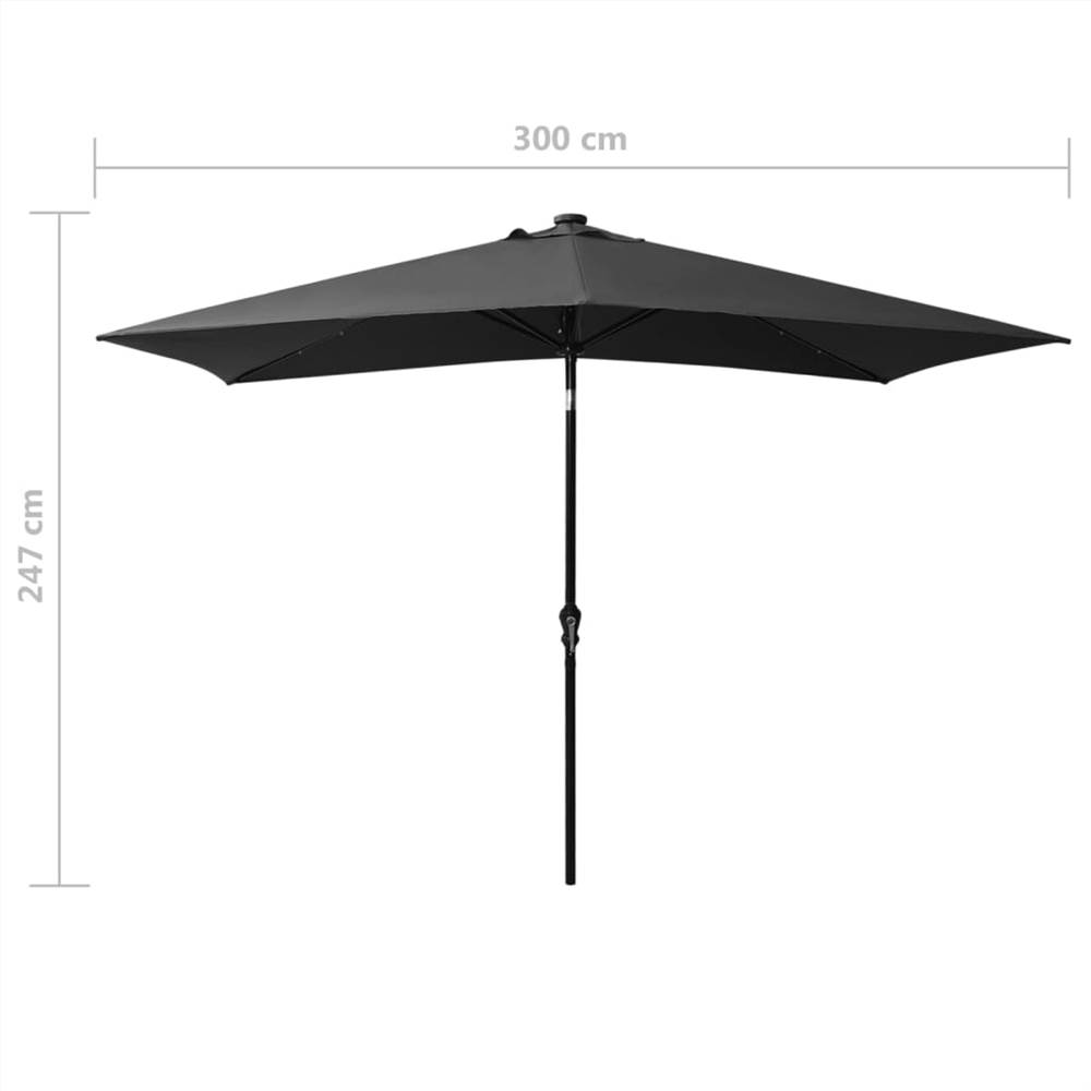 Parasol with LEDs and Steel Pole Anthracite 2x3 m