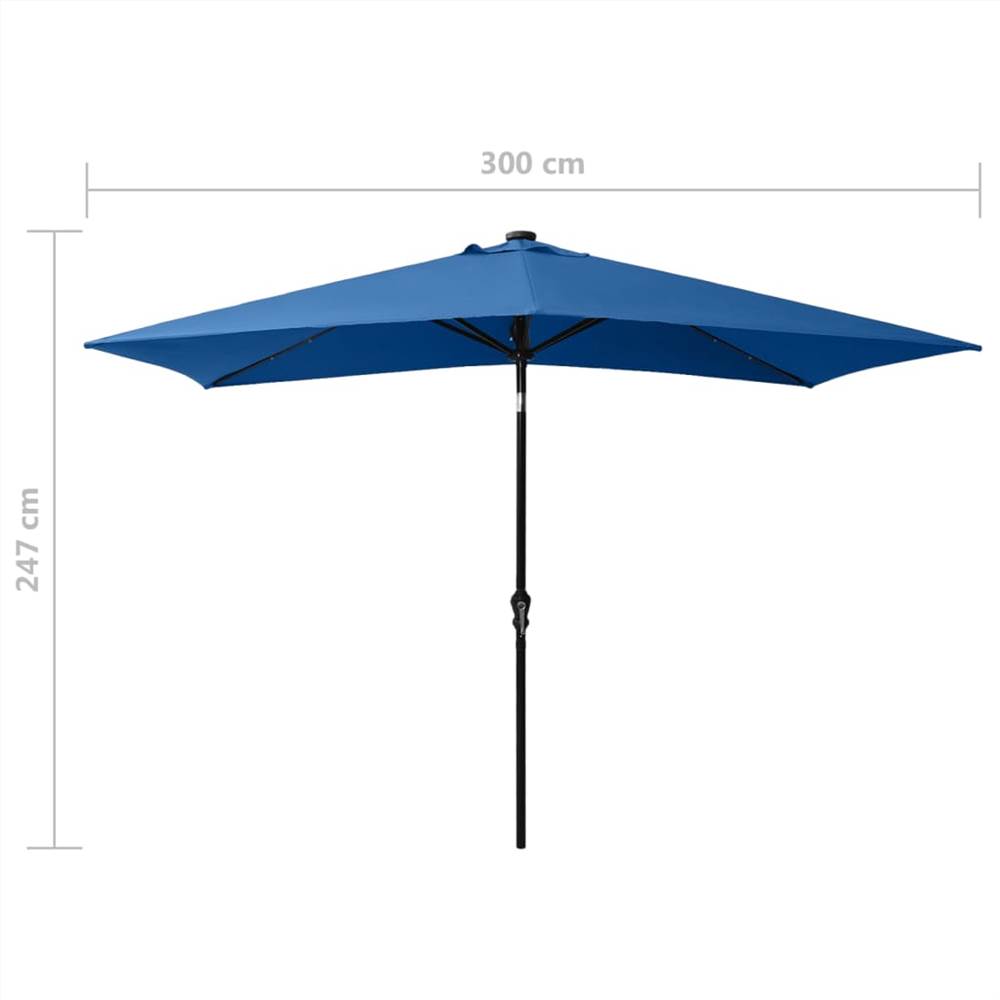 Parasol with LEDs and Steel Pole Azure Blue 2x3 m
