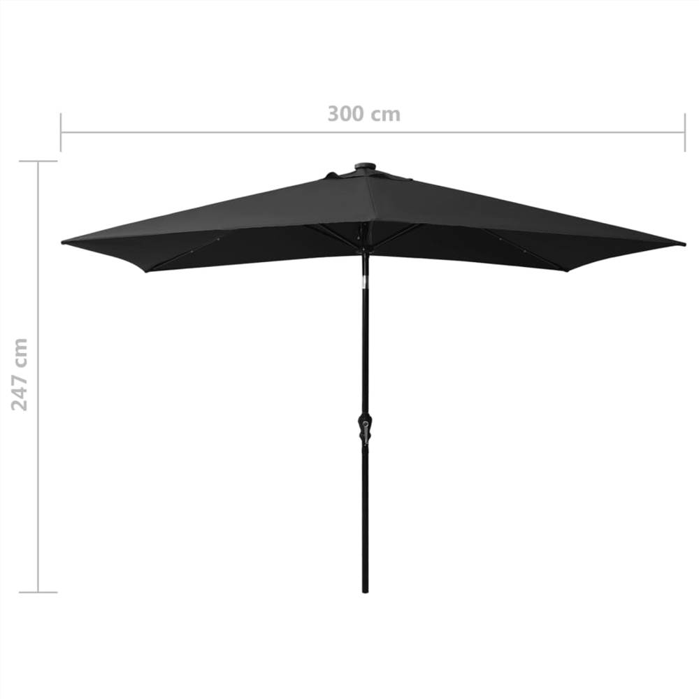Parasol with LEDs and Steel Pole Black 2x3 m