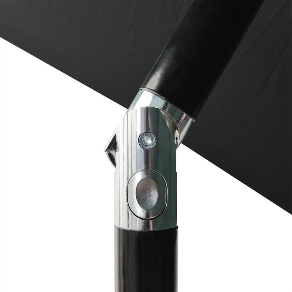 Parasol with LEDs and Steel Pole Black 2x3 m