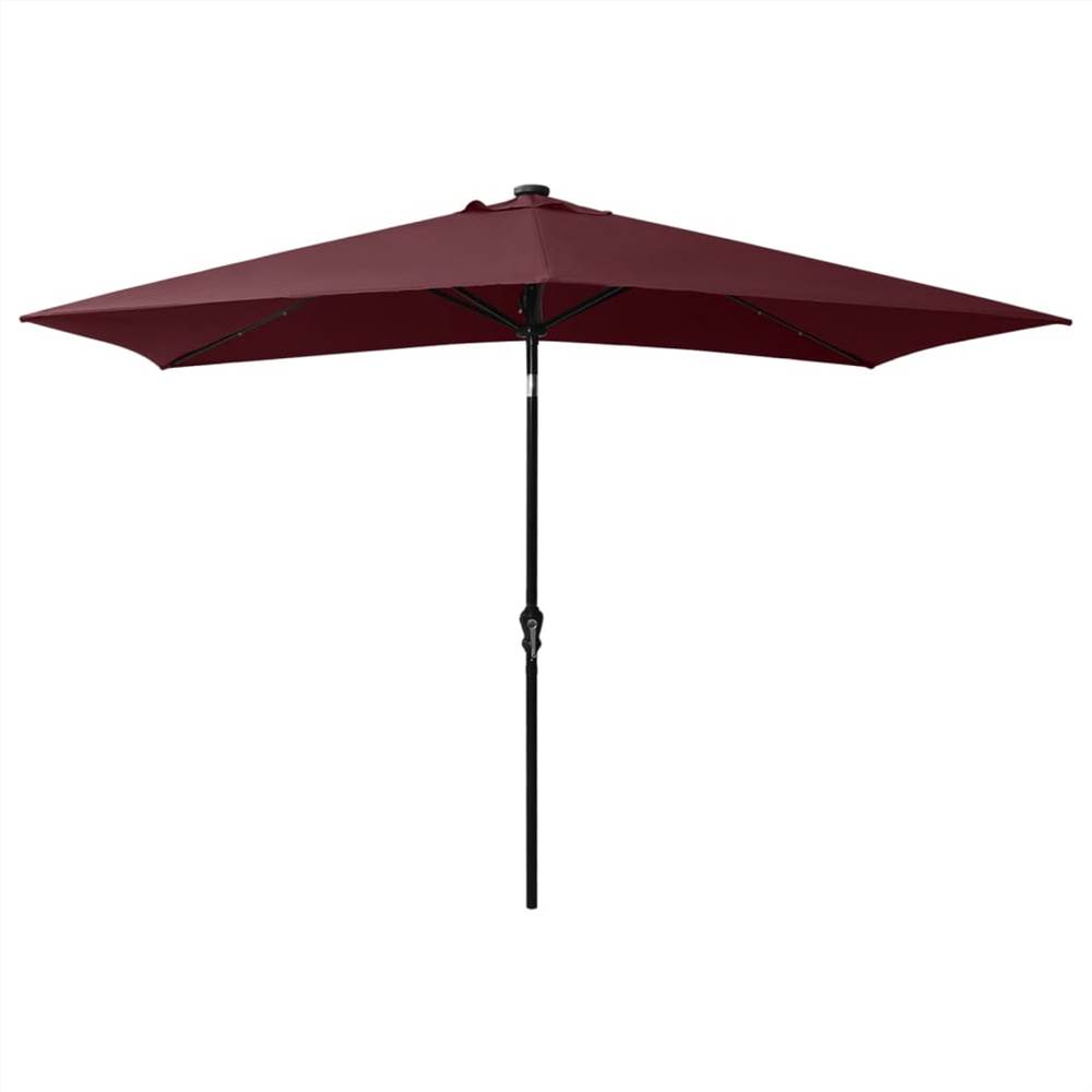 Parasol with LEDs and Steel Pole Bordeaux Red 2x3 m