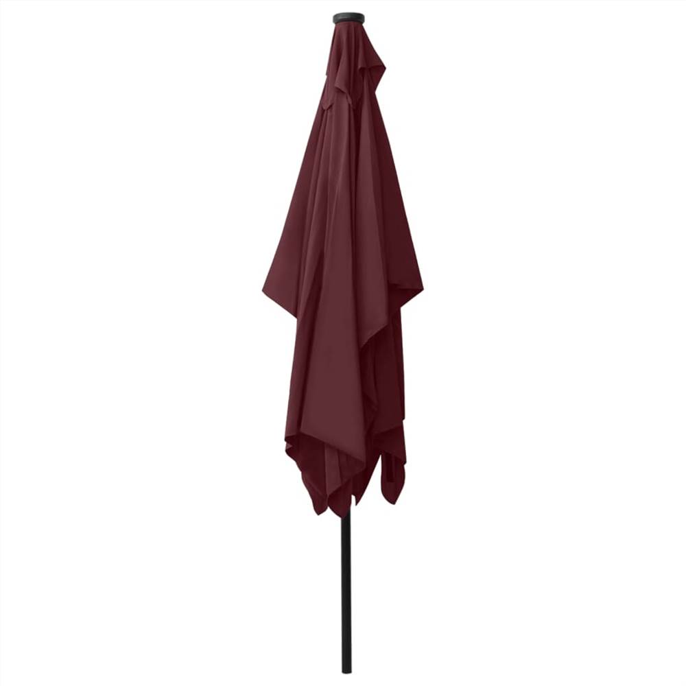 Parasol with LEDs and Steel Pole Bordeaux Red 2x3 m