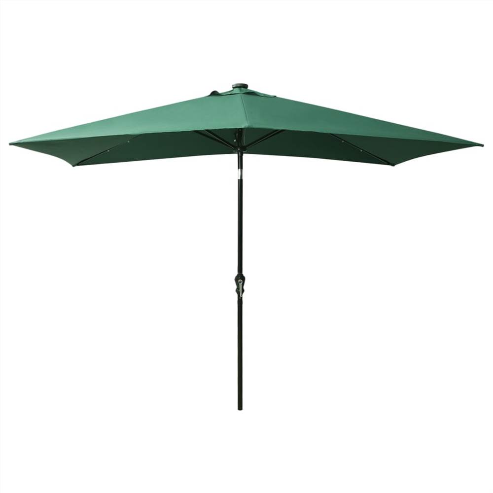 Parasol with LEDs and Steel Pole Green 2x3 m