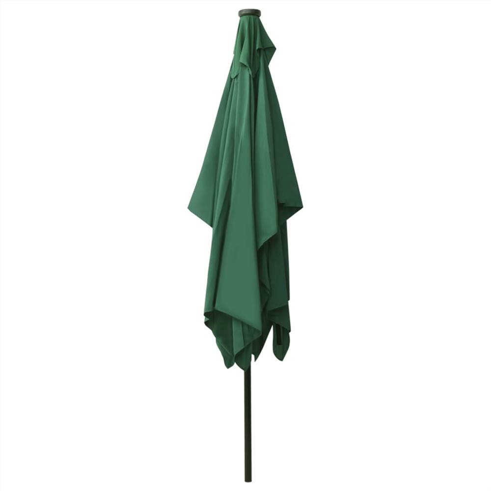 Parasol with LEDs and Steel Pole Green 2x3 m