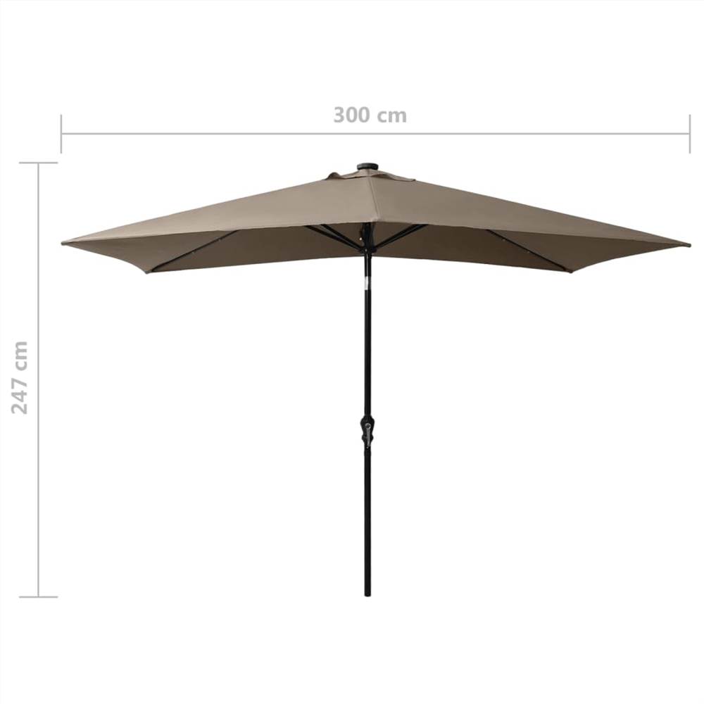 Parasol with LEDs and Steel Pole Taupe 2x3 m