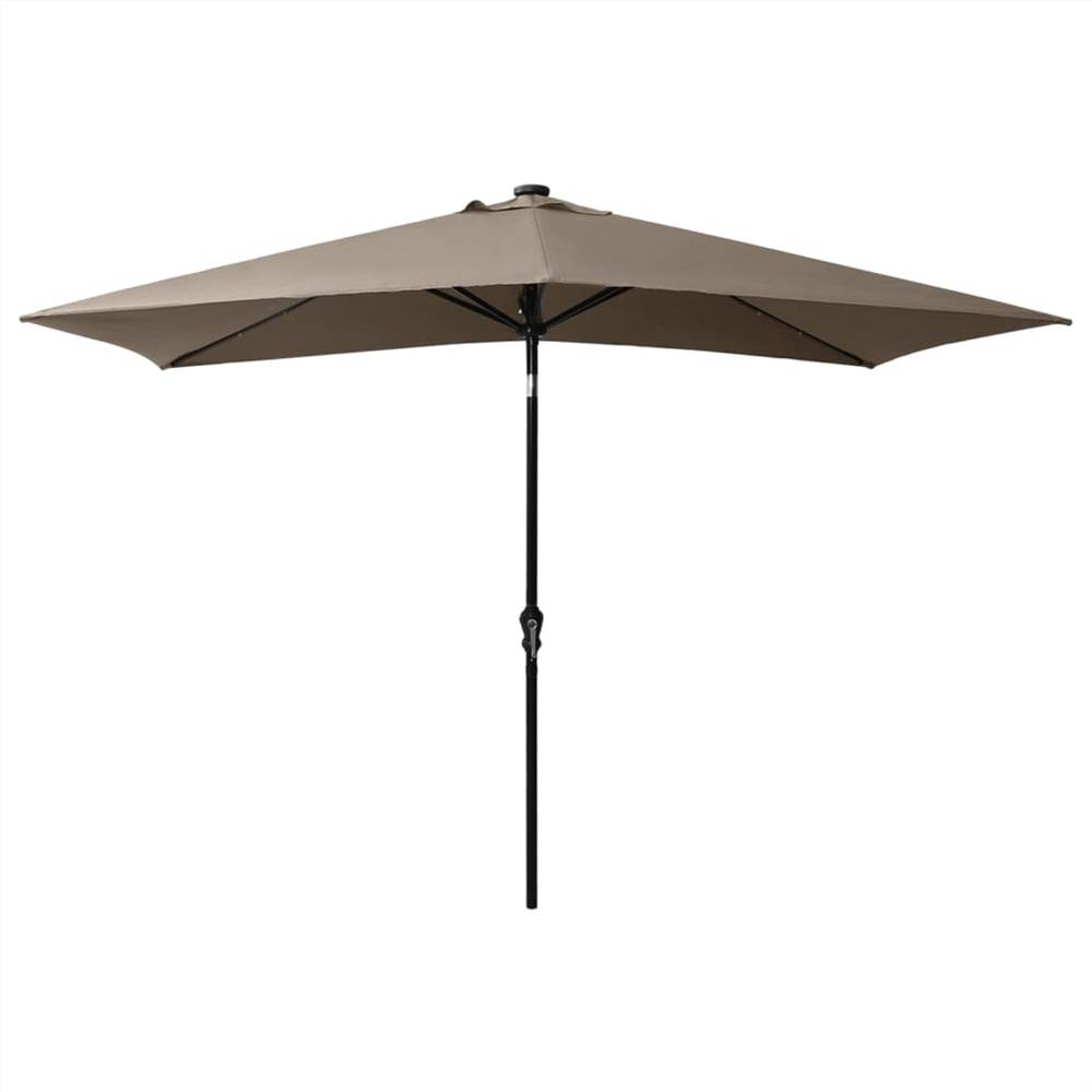 Parasol with LEDs and Steel Pole Taupe 2x3 m