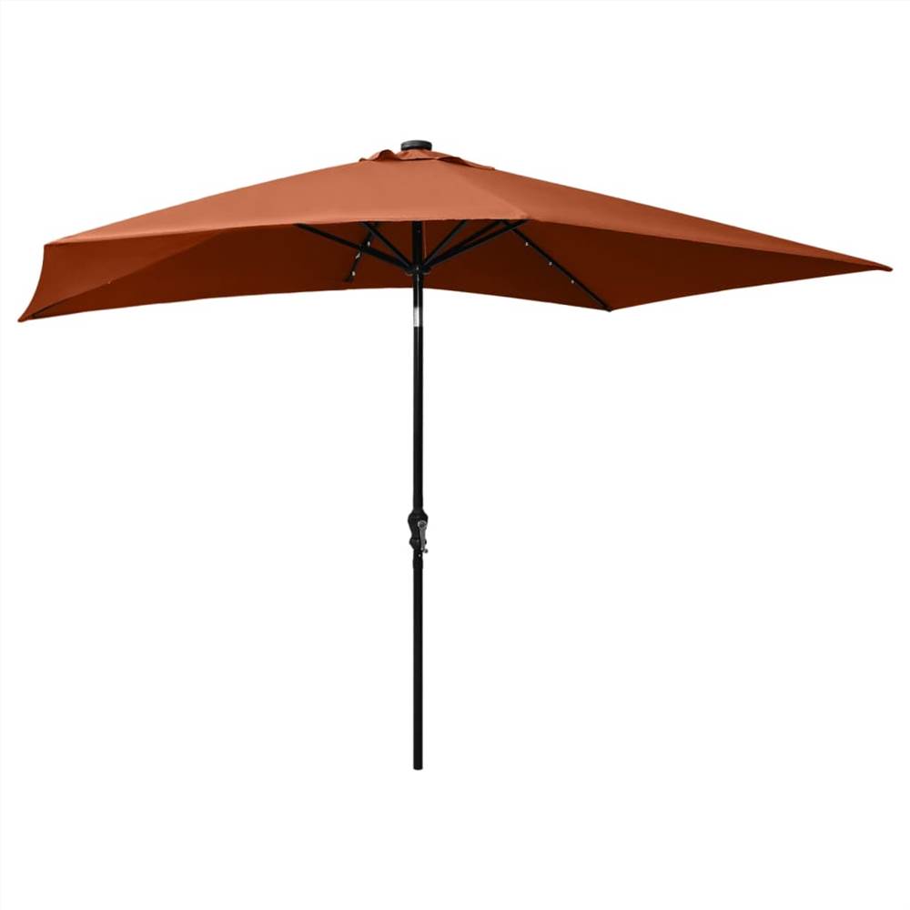 Parasol with LEDs and Steel Pole Terracotta 2x3 m