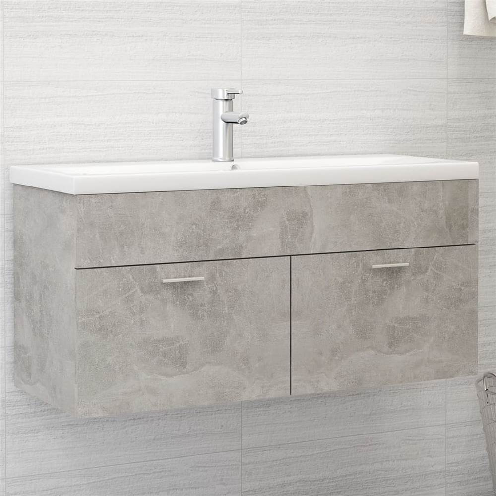 

Sink Cabinet with Built-in Basin Concrete Grey Chipboard