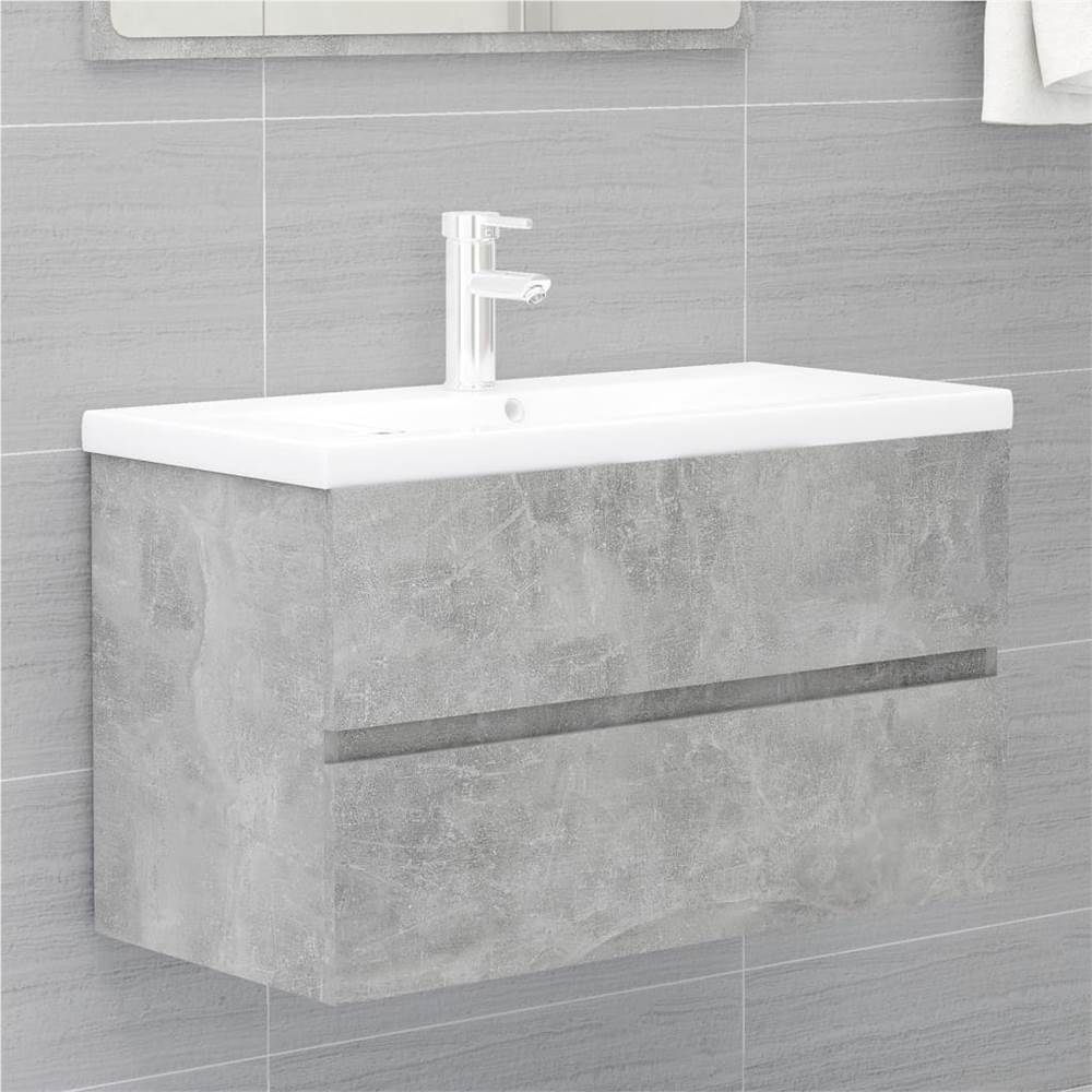 

Sink Cabinet with Built-in Basin Concrete Grey Chipboard