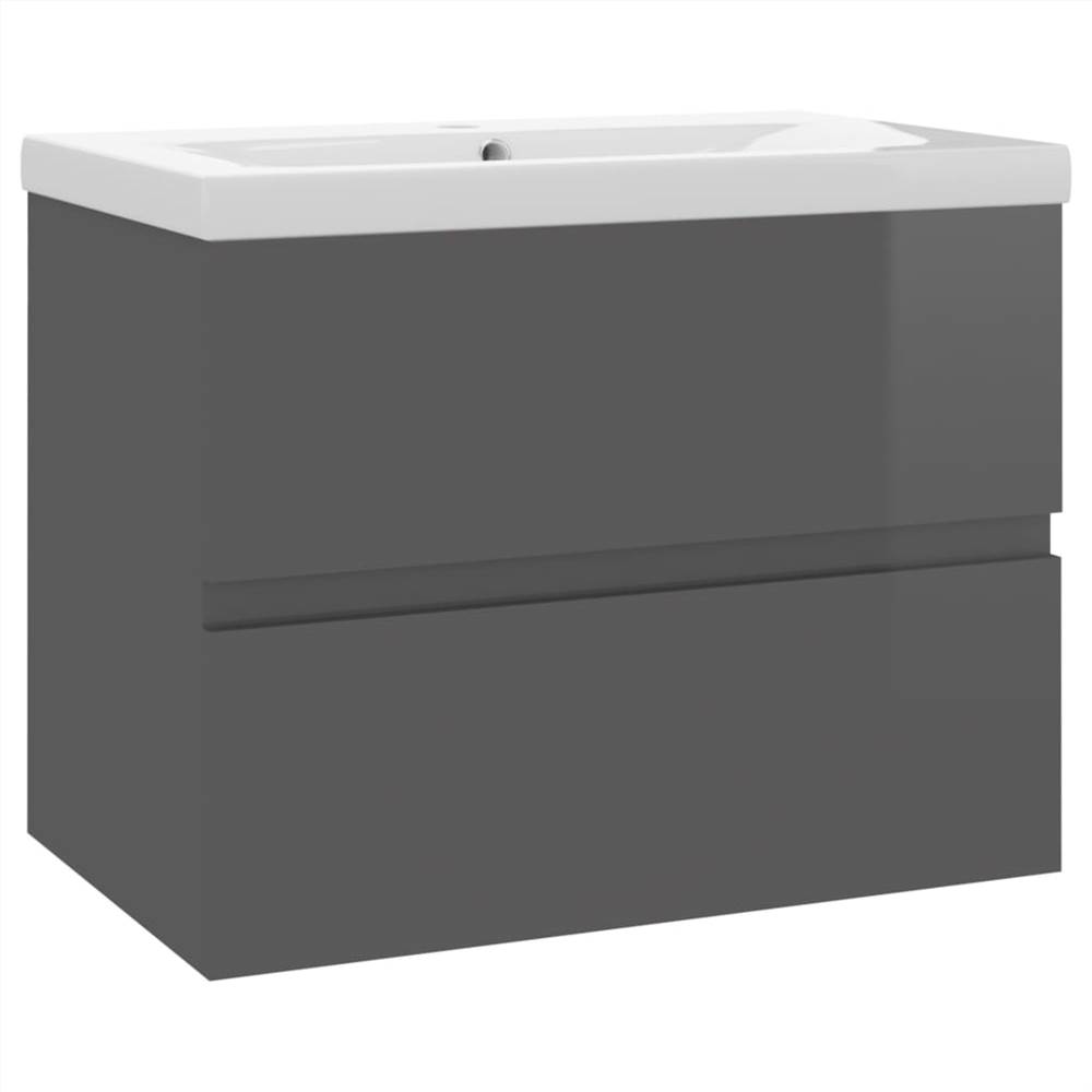 Sink Cabinet with Built-in Basin High Gloss Grey Chipboard