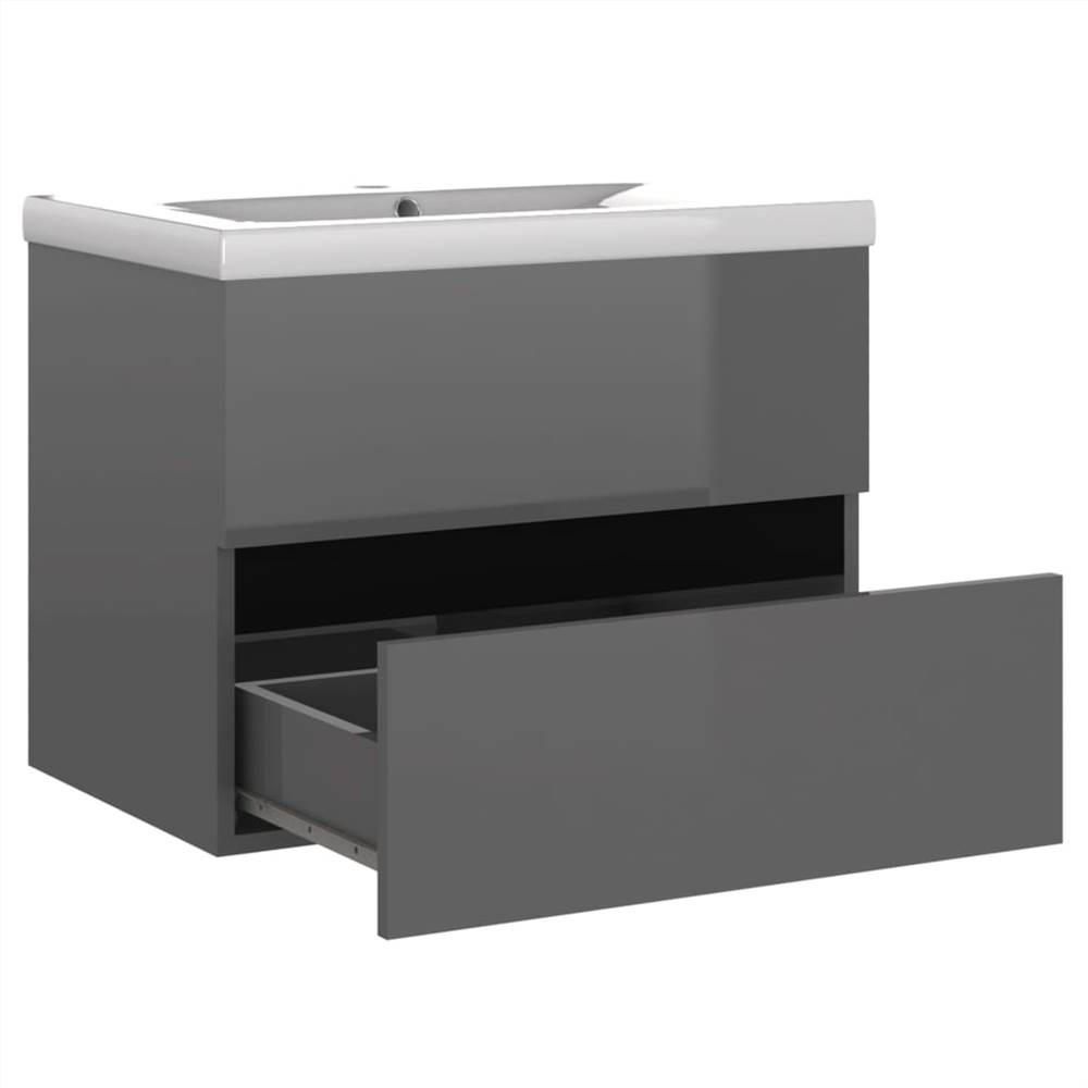 Sink Cabinet with Built-in Basin High Gloss Grey Chipboard