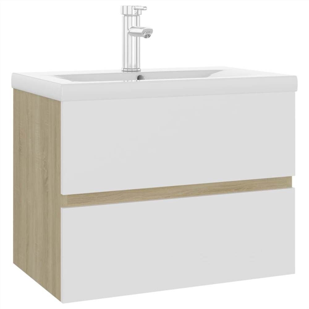 Sink Cabinet with Built-in Basin White and Sonoma Oak Chipboard