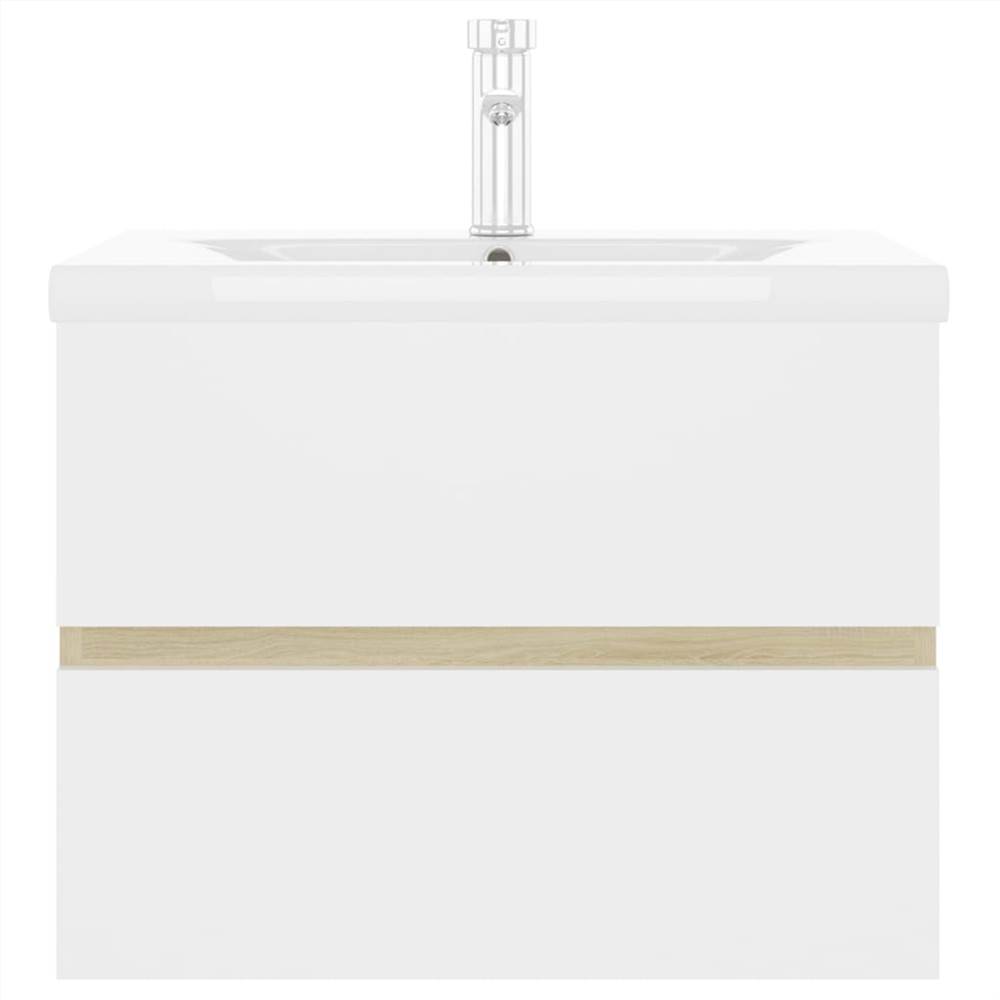 Sink Cabinet with Built-in Basin White and Sonoma Oak Chipboard