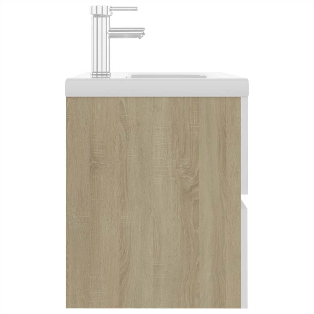 Sink Cabinet with Built-in Basin White and Sonoma Oak Chipboard