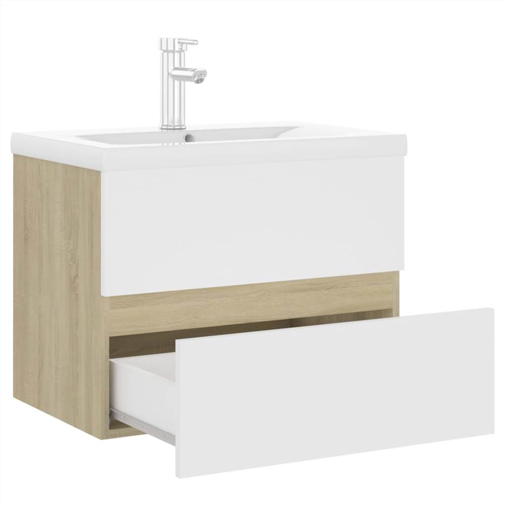 Sink Cabinet with Built-in Basin White and Sonoma Oak Chipboard