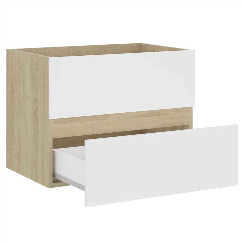 Sink Cabinet with Built-in Basin White and Sonoma Oak Chipboard