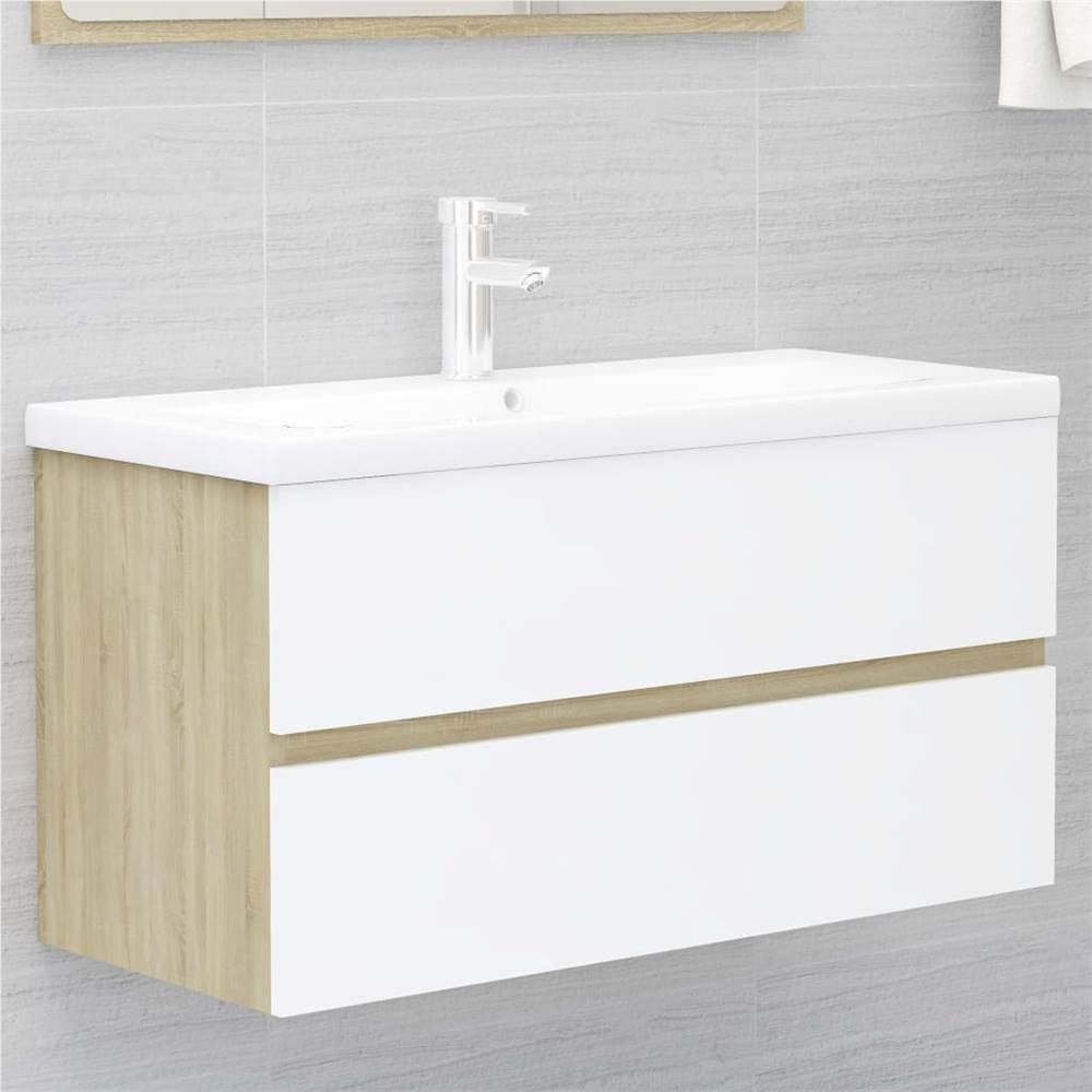 

Sink Cabinet with Built-in Basin White and Sonoma Oak Chipboard