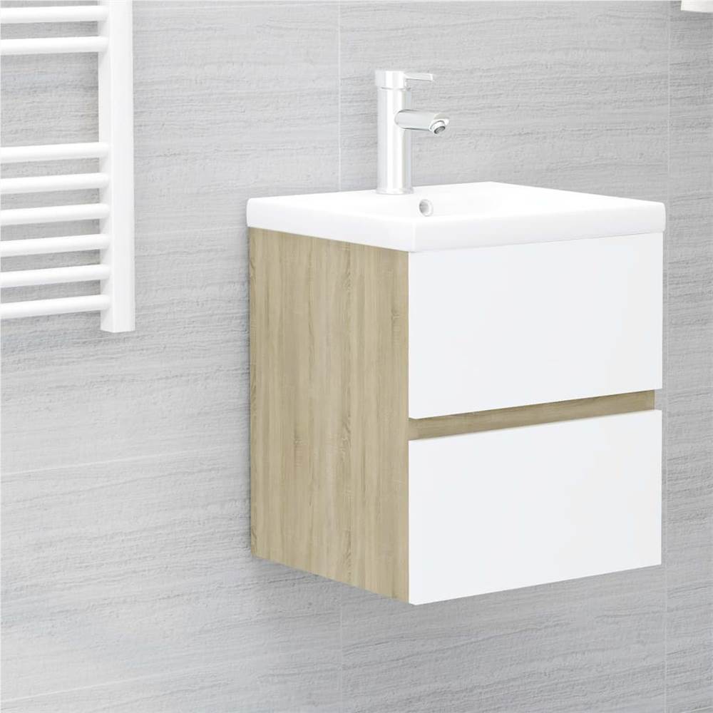 

Sink Cabinet with Built-in Basin White and Sonoma Oak Chipboard