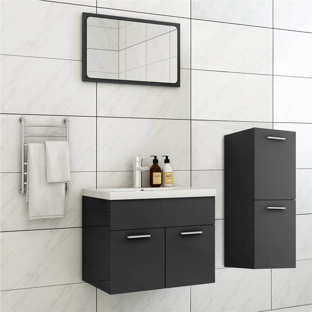

Bathroom Furniture Set High Gloss Grey Chipboard
