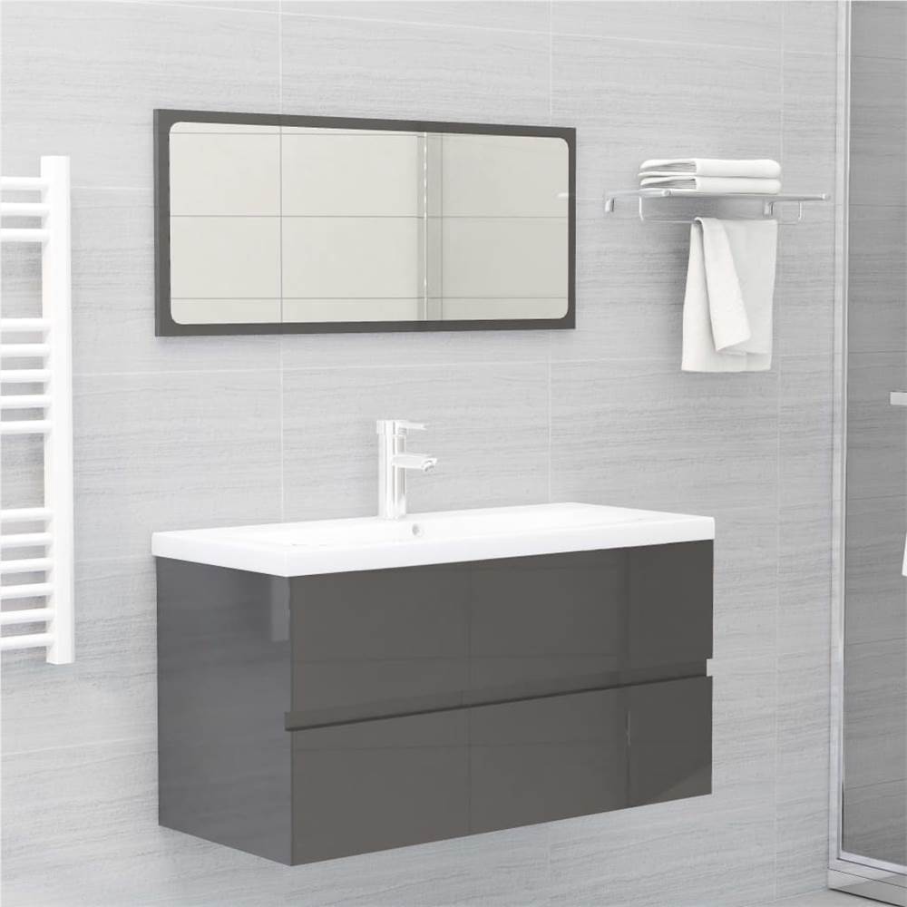 

Bathroom Furniture Set High Gloss Grey Chipboard