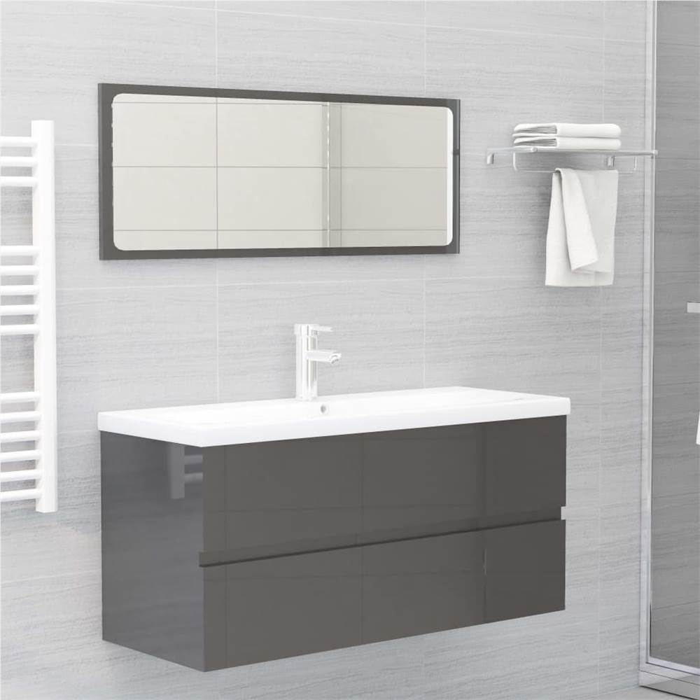 

Bathroom Furniture Set High Gloss Grey Chipboard