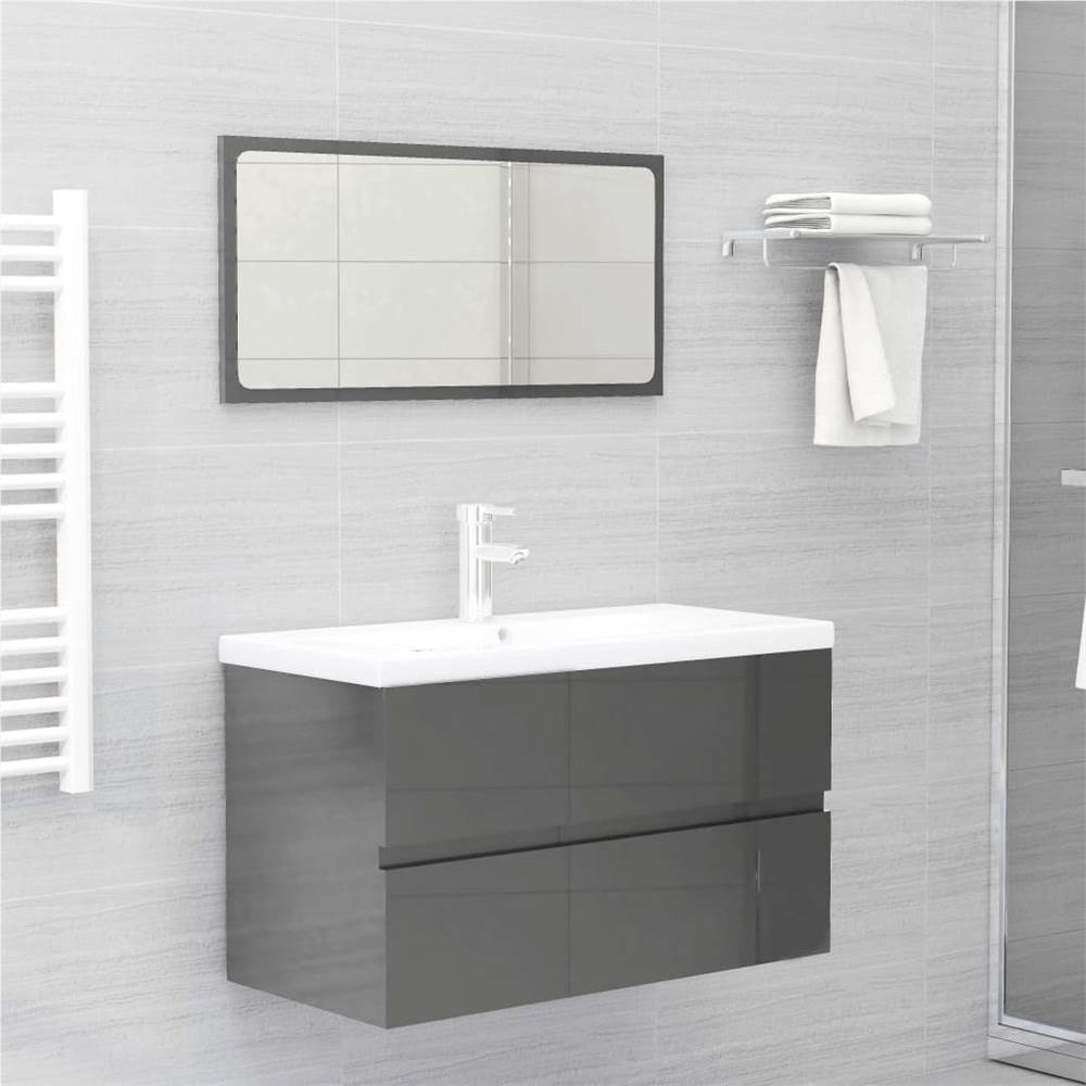 

Bathroom Furniture Set High Gloss Grey Chipboard