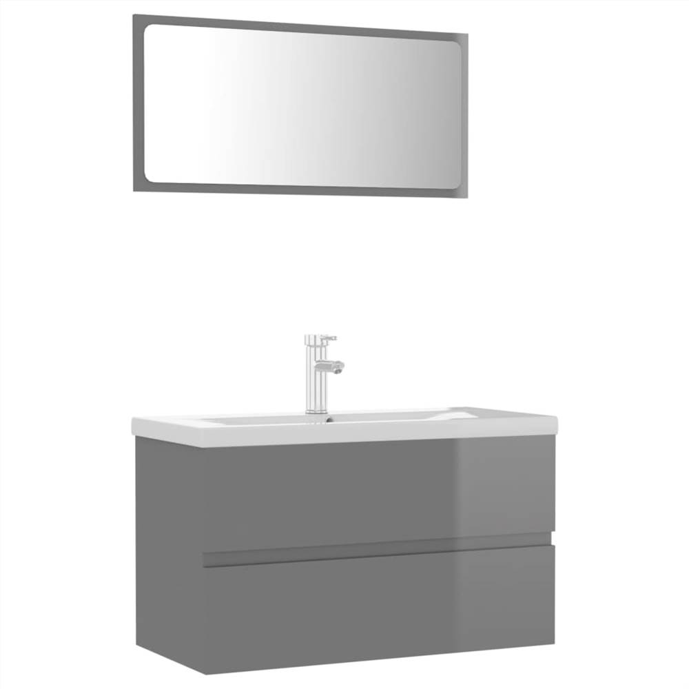 Bathroom Furniture Set High Gloss Grey Chipboard