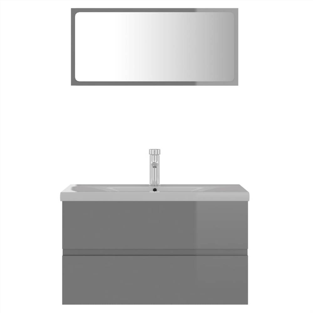 Bathroom Furniture Set High Gloss Grey Chipboard
