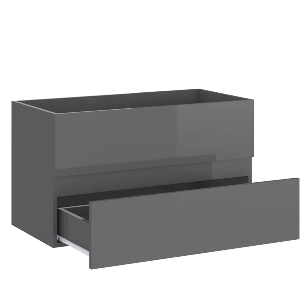 Bathroom Furniture Set High Gloss Grey Chipboard