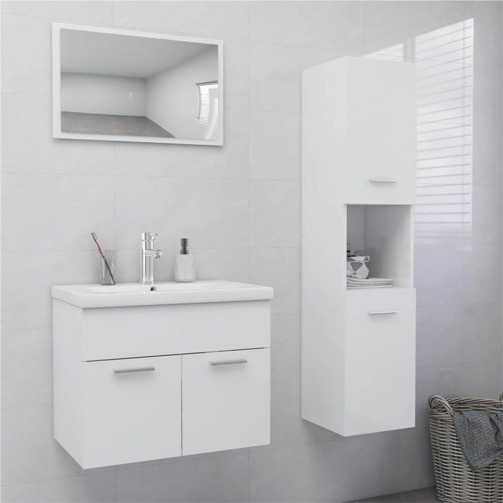 

Bathroom Furniture Set High Gloss White Chipboard