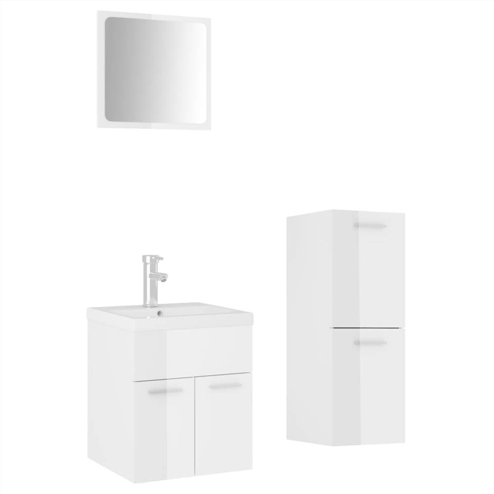 Bathroom Furniture Set High Gloss White Chipboard
