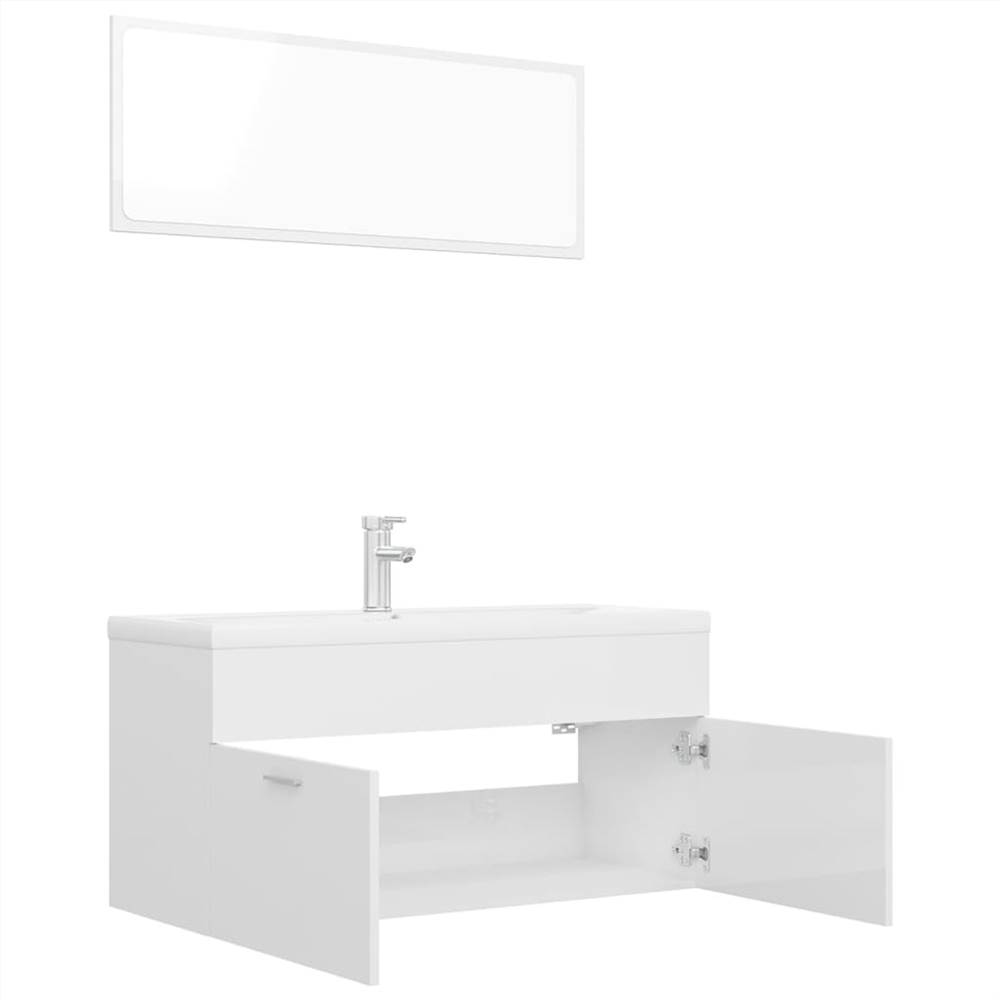 Bathroom Furniture Set High Gloss White Chipboard