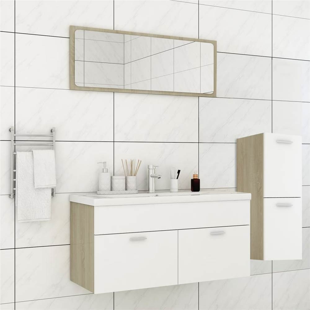 

Bathroom Furniture Set White and Sonoma Oak Chipboard