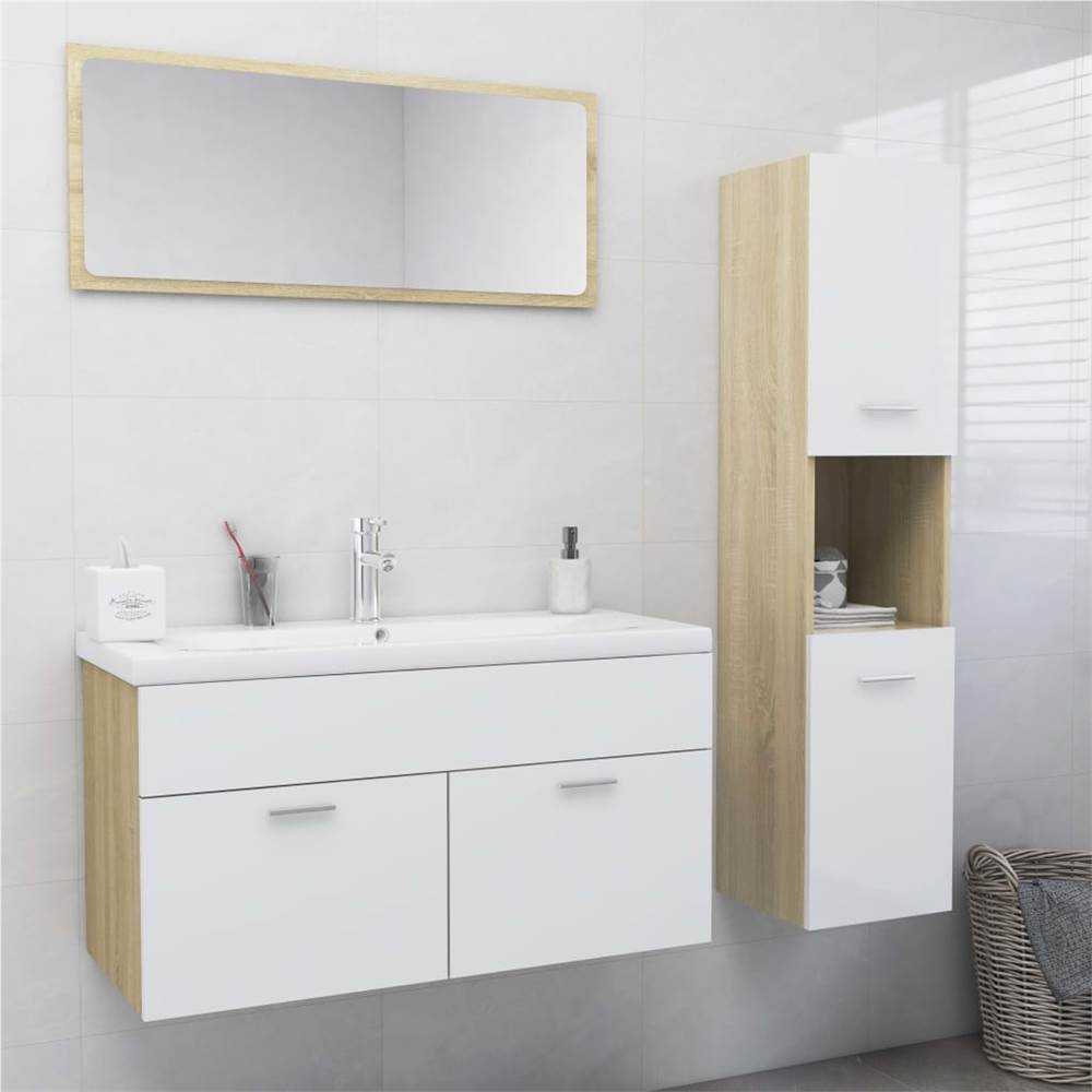 

Bathroom Furniture Set White and Sonoma Oak Chipboard