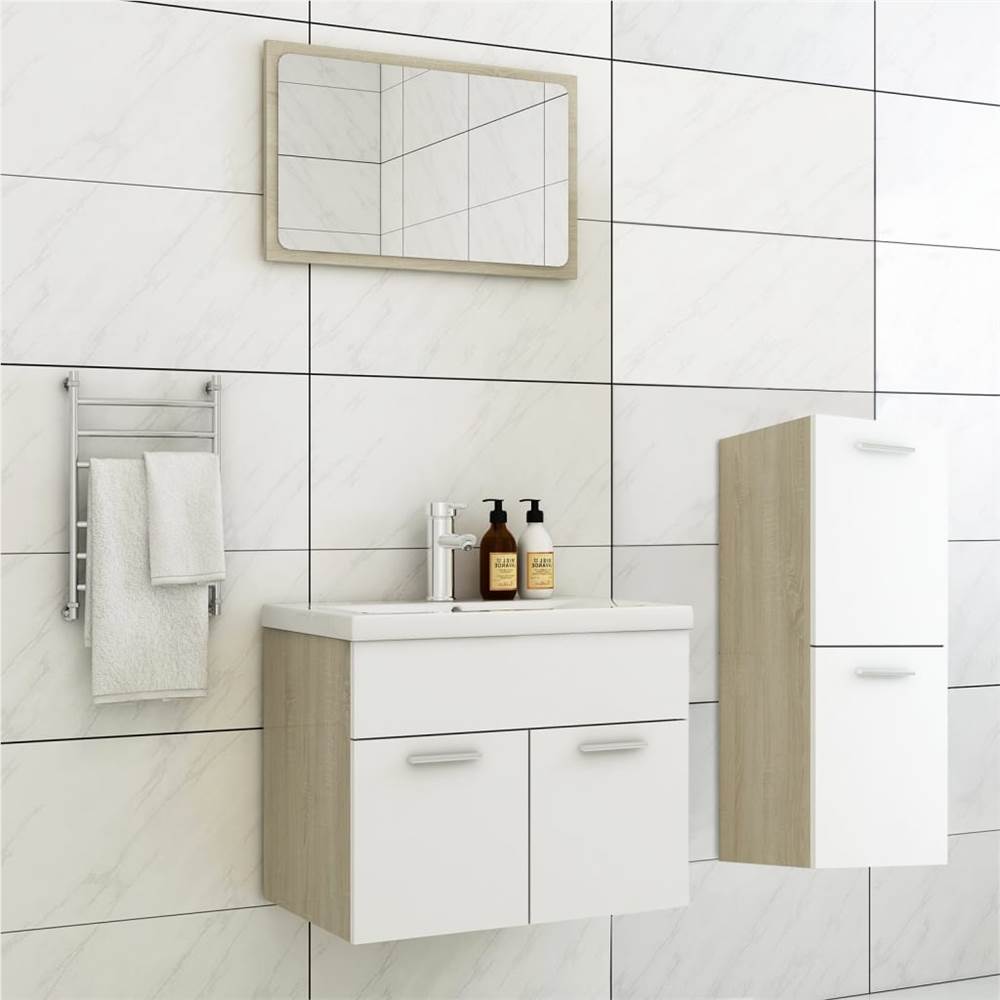 

Bathroom Furniture Set White and Sonoma Oak Chipboard