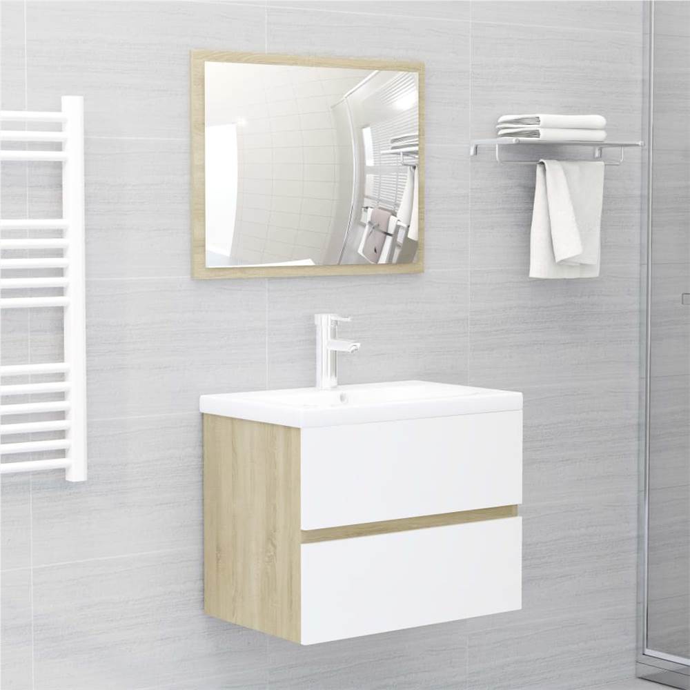

Bathroom Furniture Set White and Sonoma Oak Chipboard