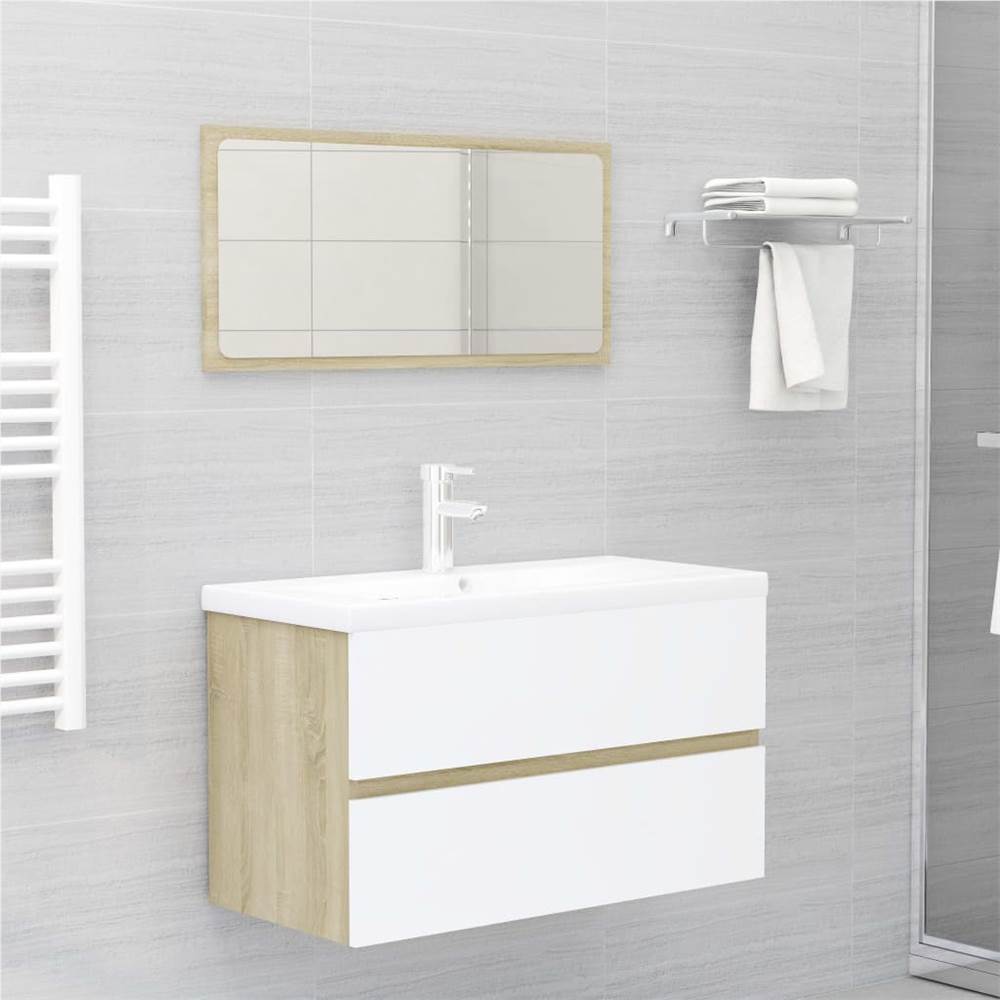 

Bathroom Furniture Set White and Sonoma Oak Chipboard
