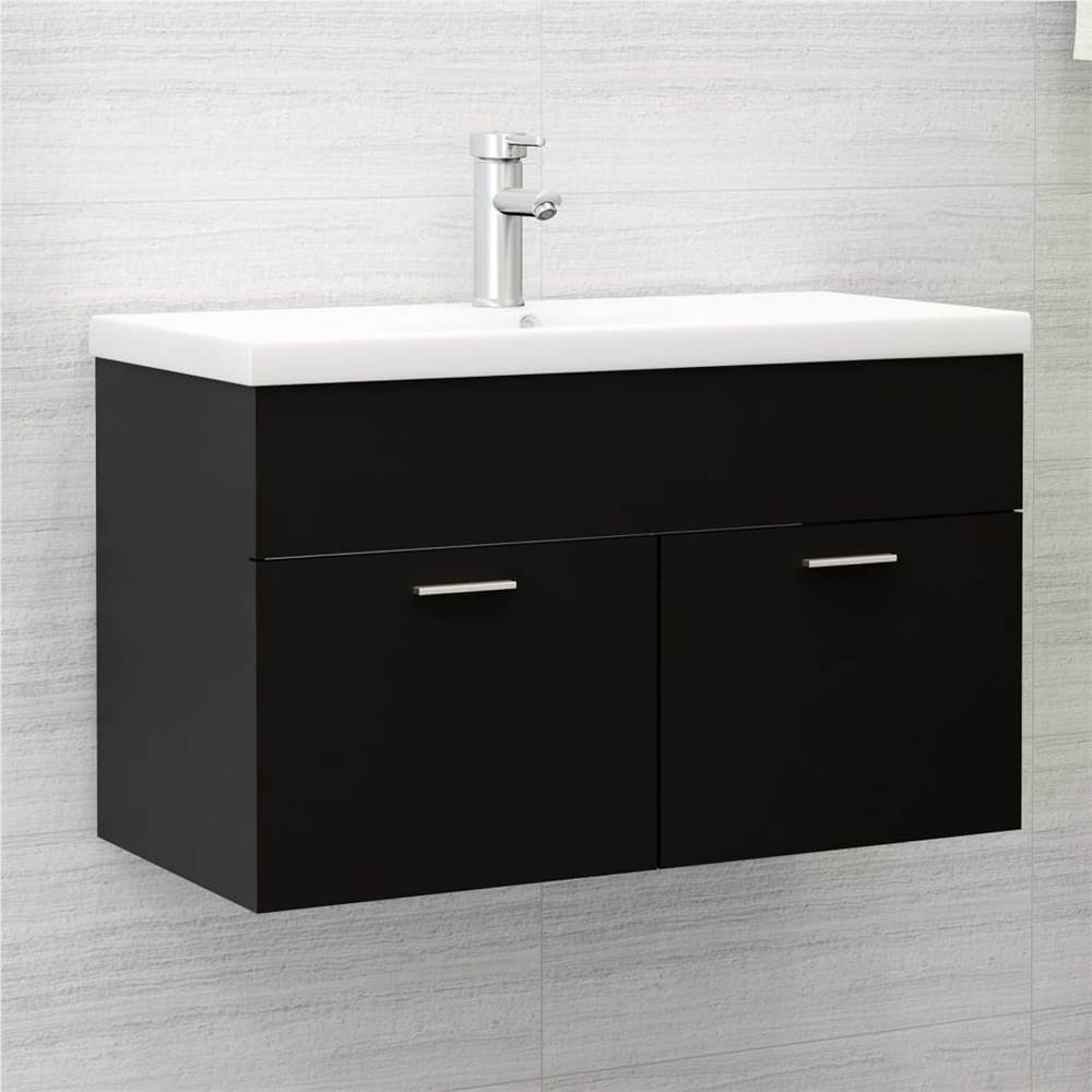 

Sink Cabinet with Built-in Basin Black Chipboard