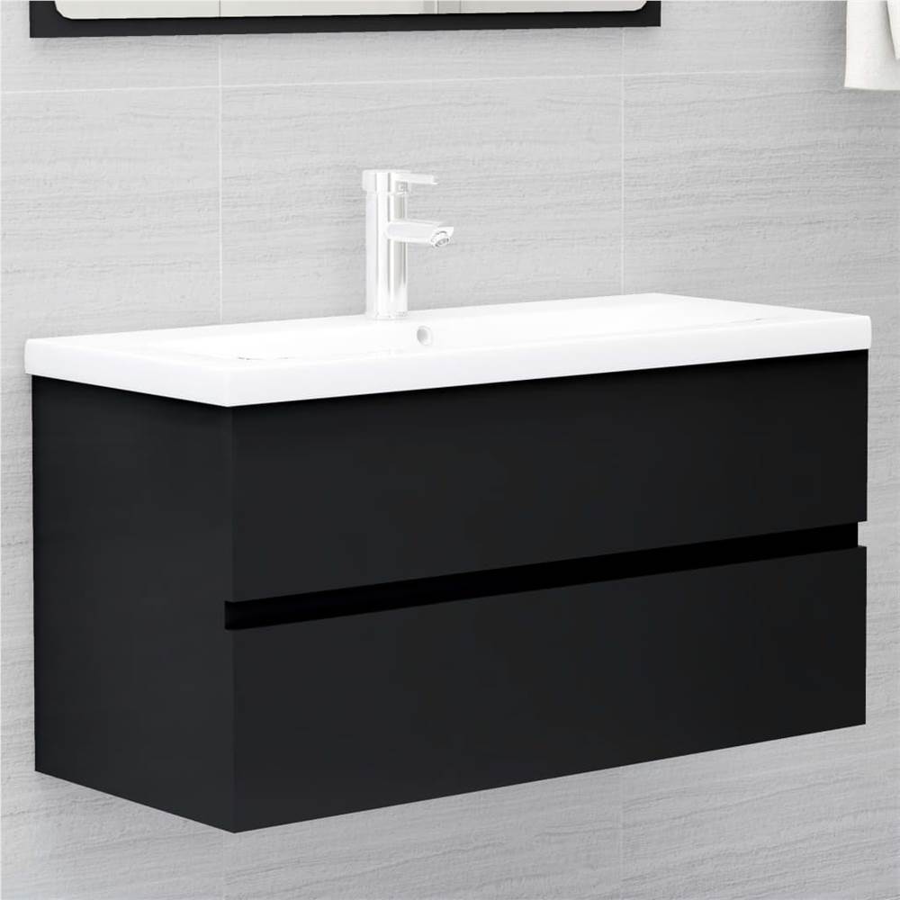 

Sink Cabinet with Built-in Basin Black Chipboard