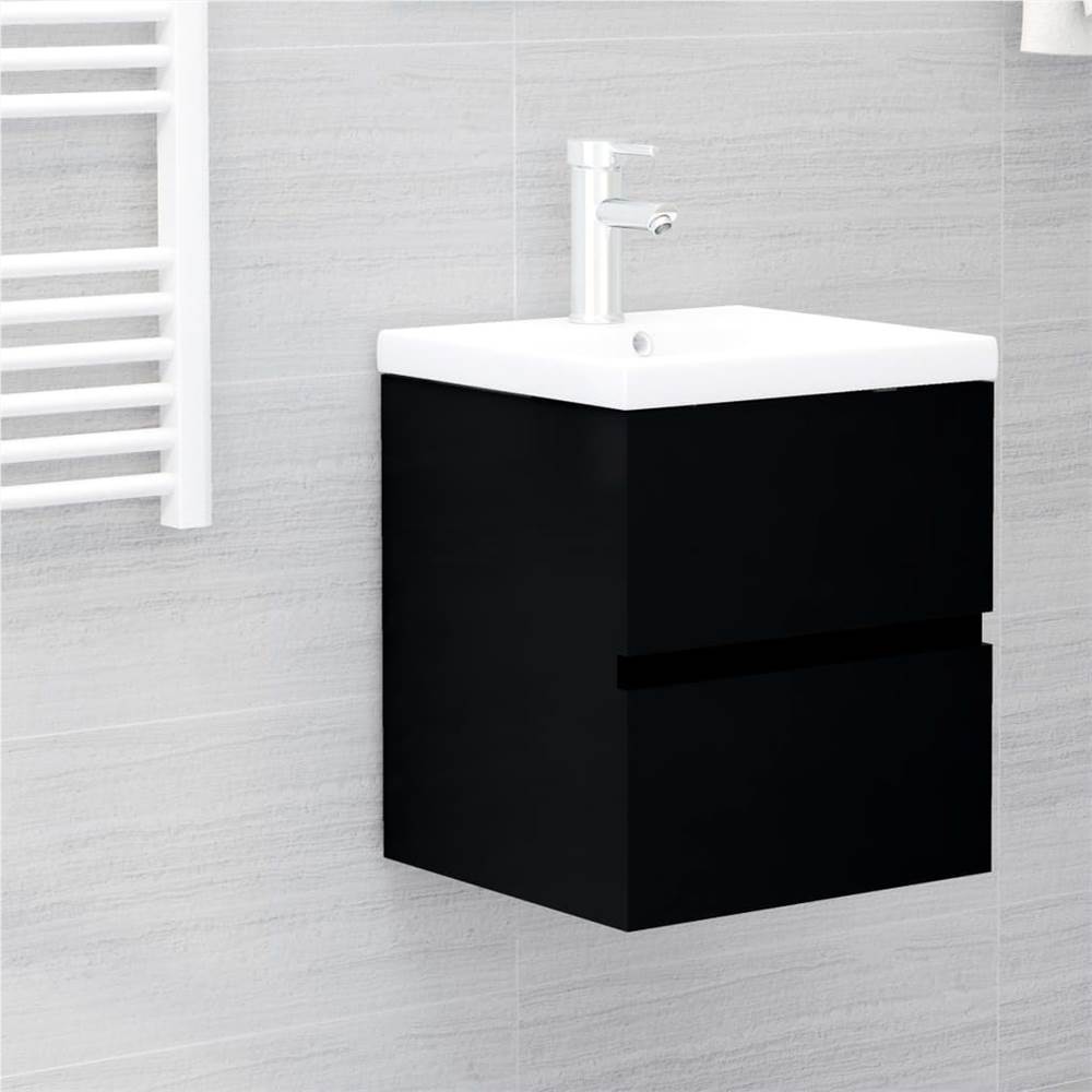 

Sink Cabinet with Built-in Basin Black Chipboard