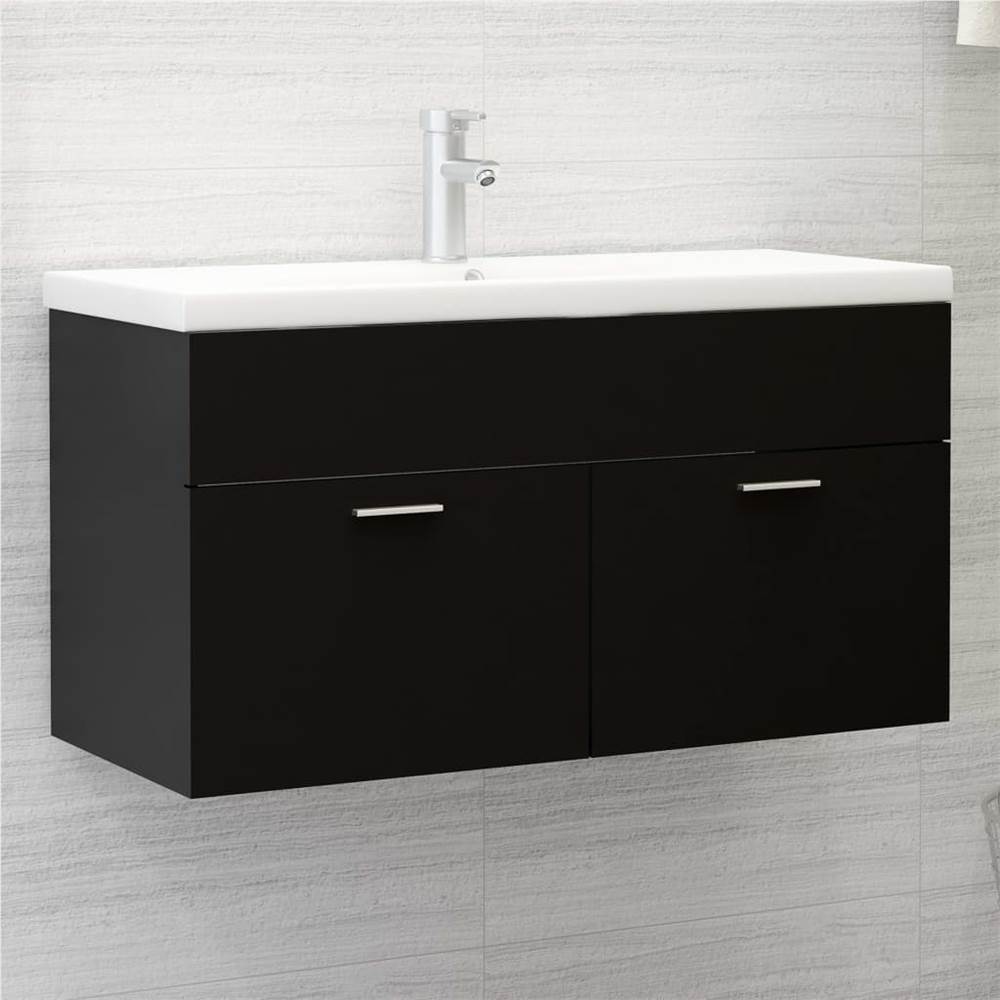 

Sink Cabinet with Built-in Basin Black Chipboard