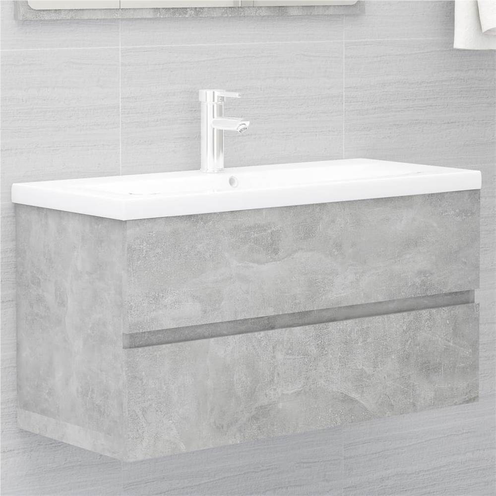 

Sink Cabinet with Built-in Basin Concrete Grey Chipboard