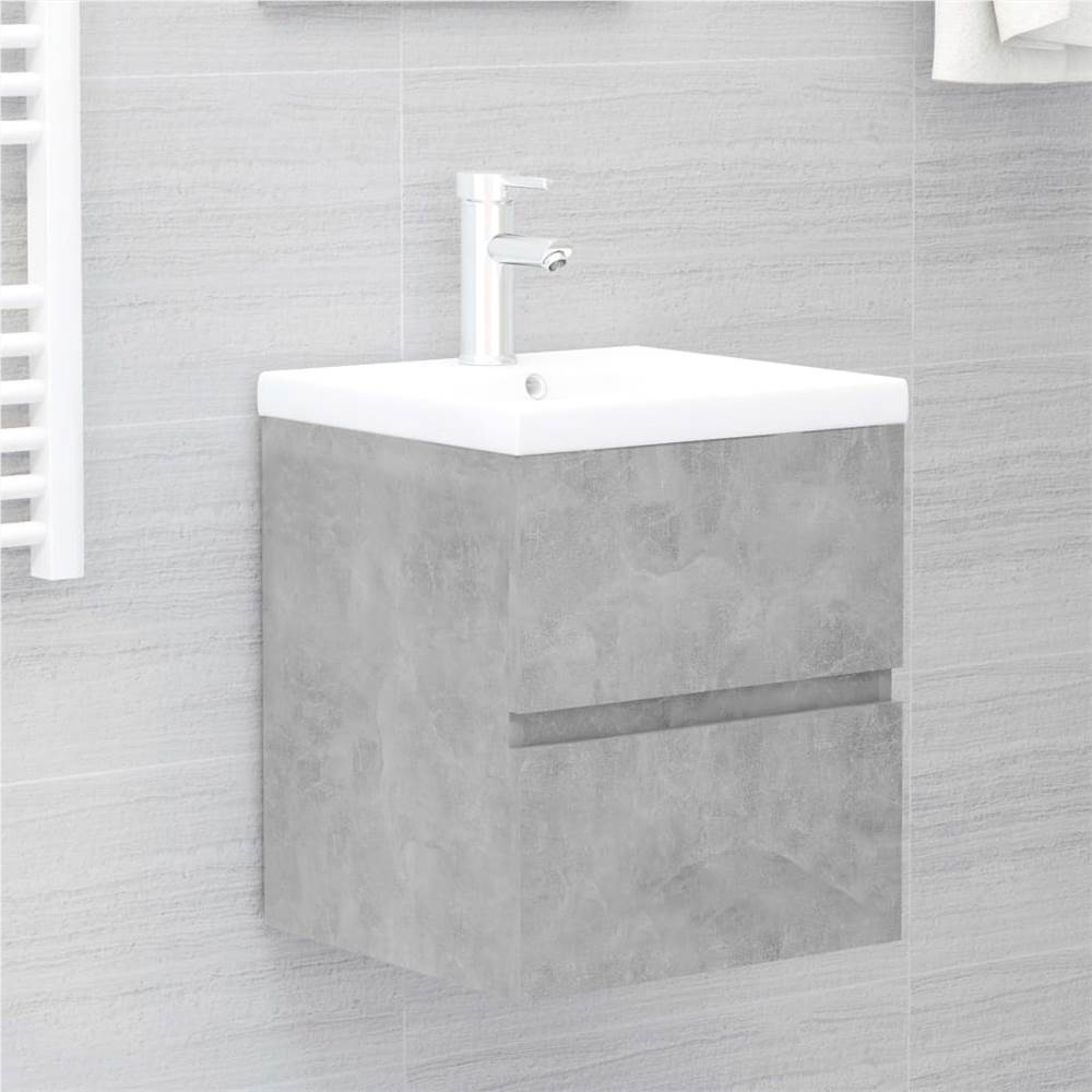 

Sink Cabinet with Built-in Basin Concrete Grey Chipboard