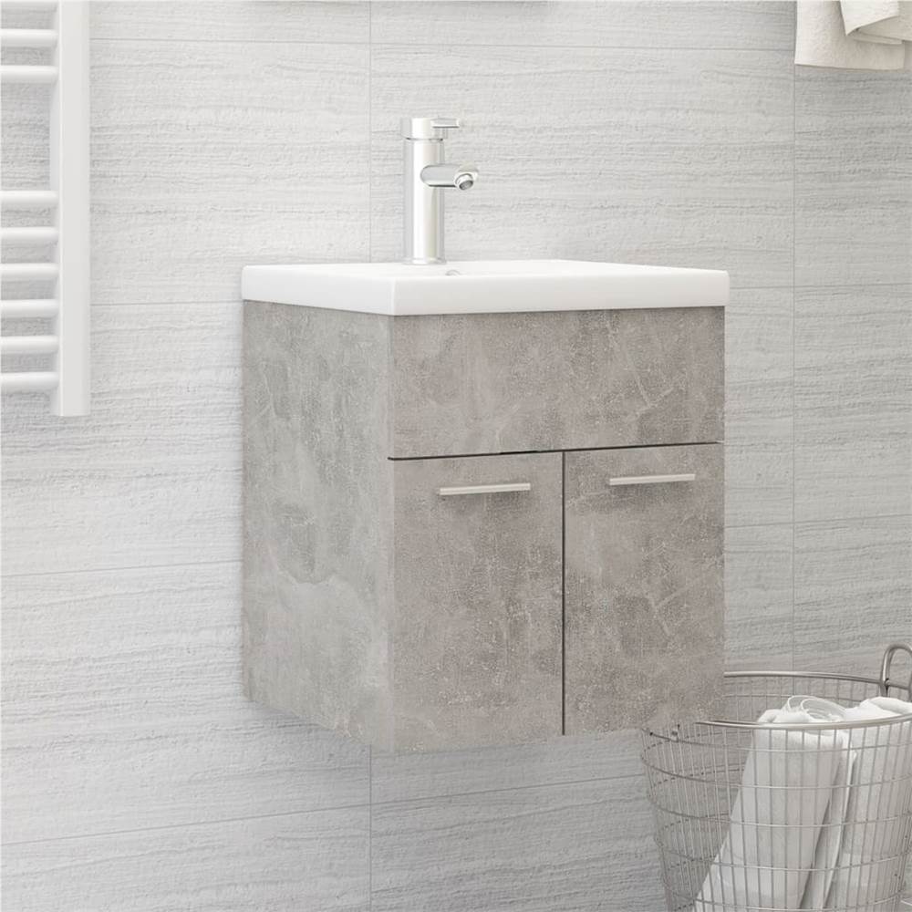 

Sink Cabinet with Built-in Basin Concrete Grey Chipboard