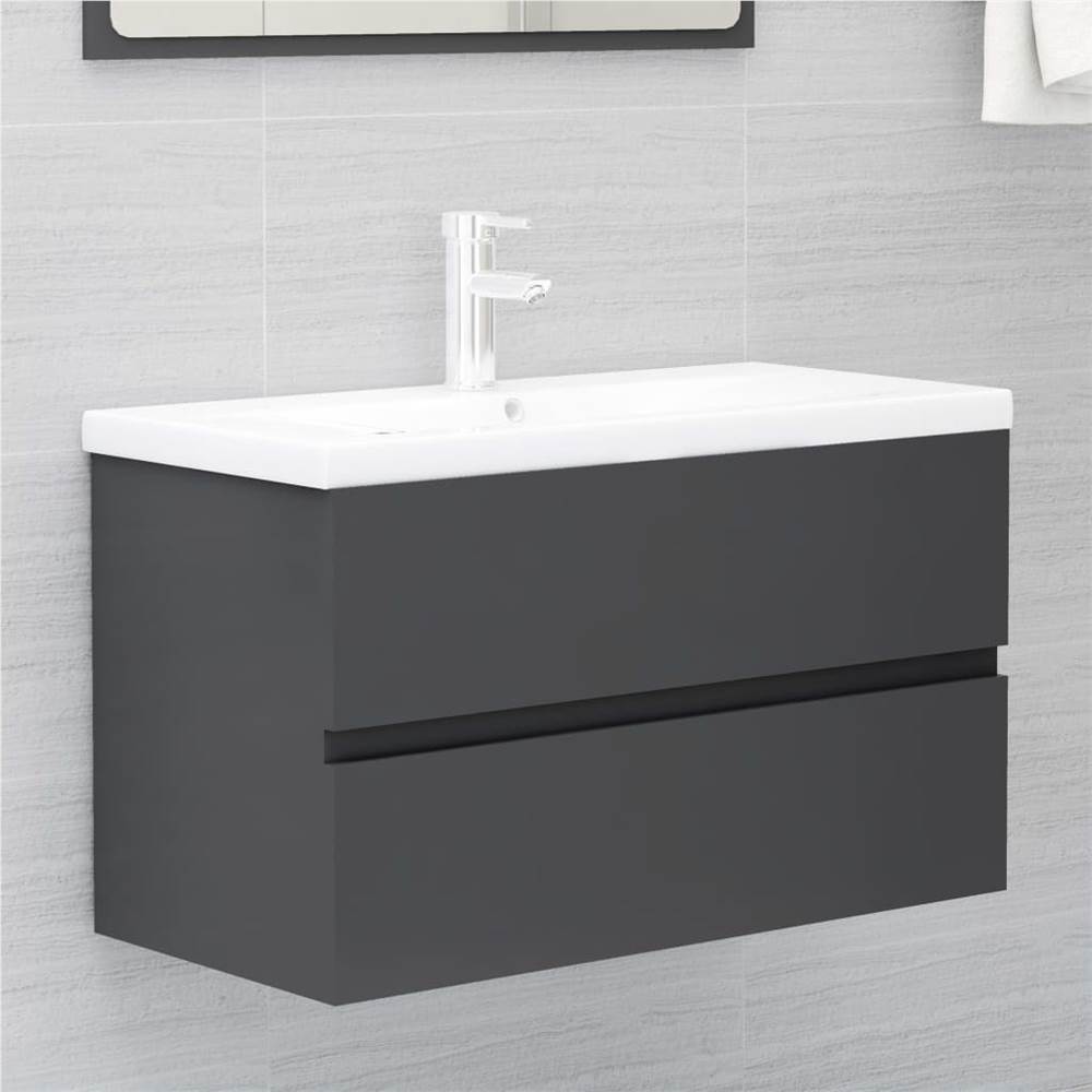 

Sink Cabinet with Built-in Basin Grey Chipboard