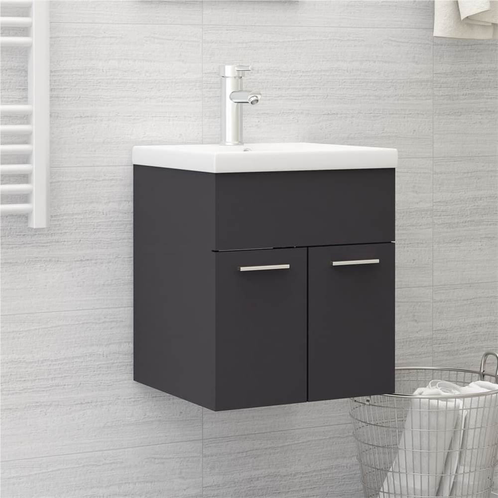 

Sink Cabinet with Built-in Basin Grey Chipboard