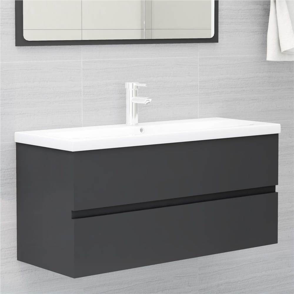 

Sink Cabinet with Built-in Basin Grey Chipboard