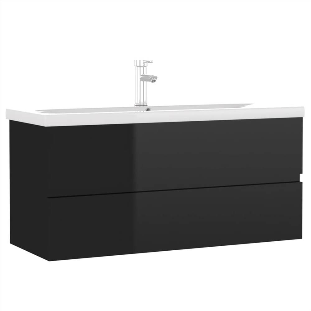 Sink Cabinet with Built-in Basin High Gloss Black Chipboard