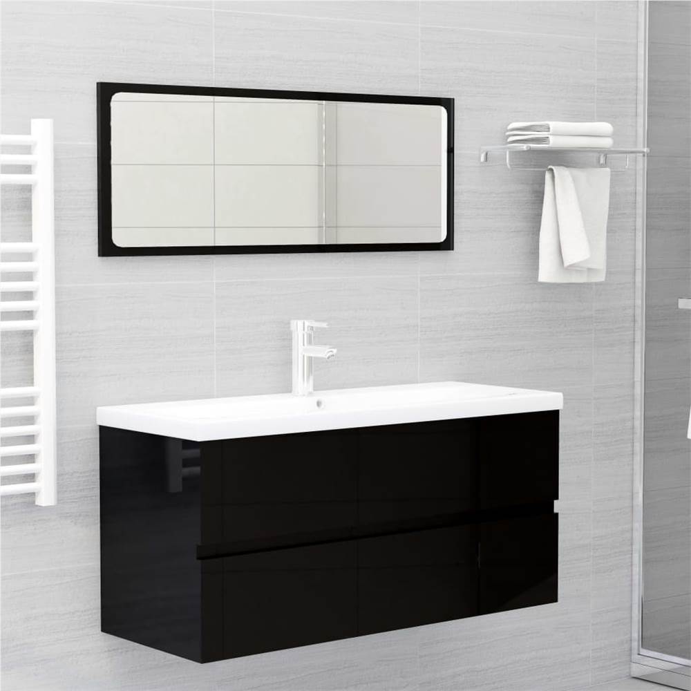Sink Cabinet with Built-in Basin High Gloss Black Chipboard